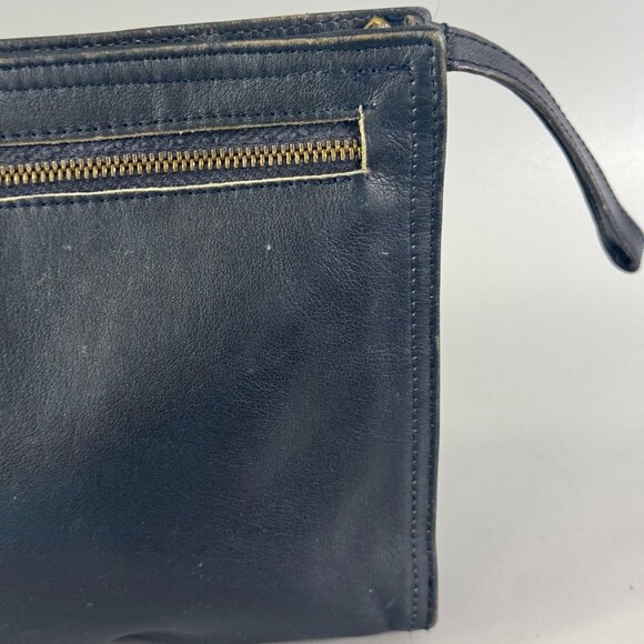 Authentic Vintage Bottega Veneta Navy Blue Leather Wristlet Clutch Made in Italy